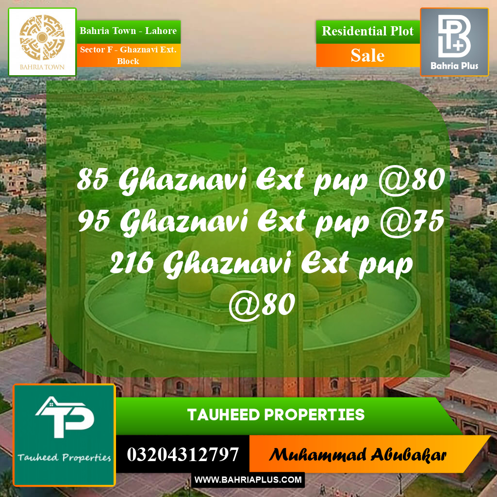 10 Marla Residential Plot for Sale in Sector F - Ghaznavi Ext. Block - Bahria Town, Lahore - (BP-221818)