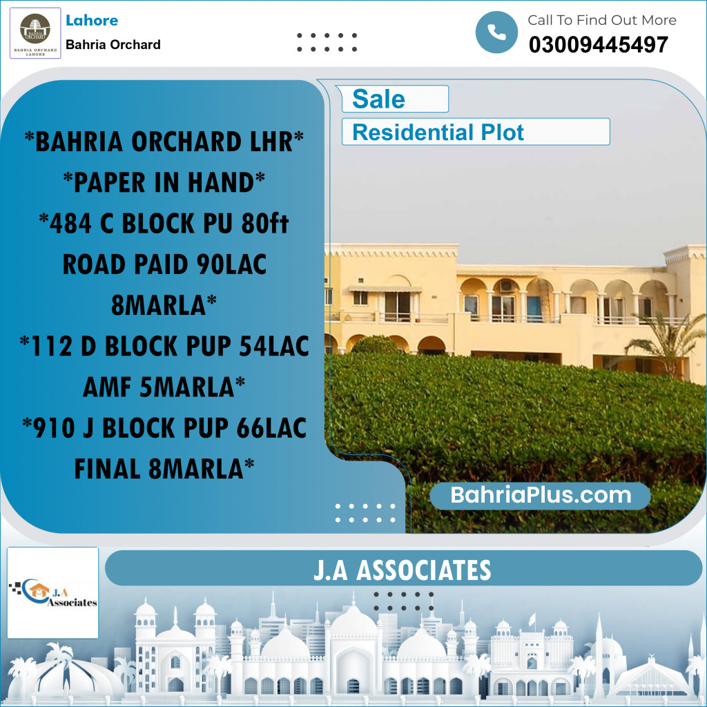 Residential Plot for Sale in Bahria Orchard, Lahore - (BP-221836)