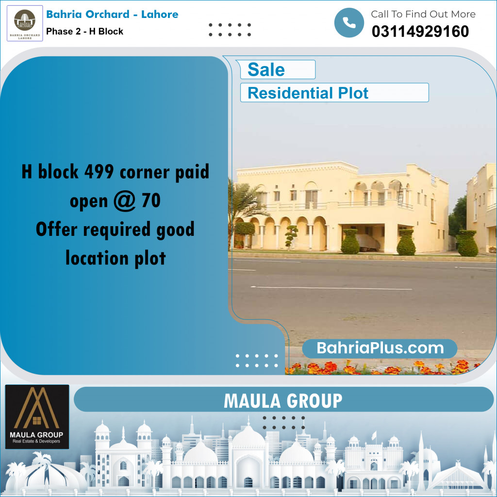 8 Marla Residential Plot for Sale in Phase 2 - H Block -  Bahria Orchard, Lahore - (BP-221885)