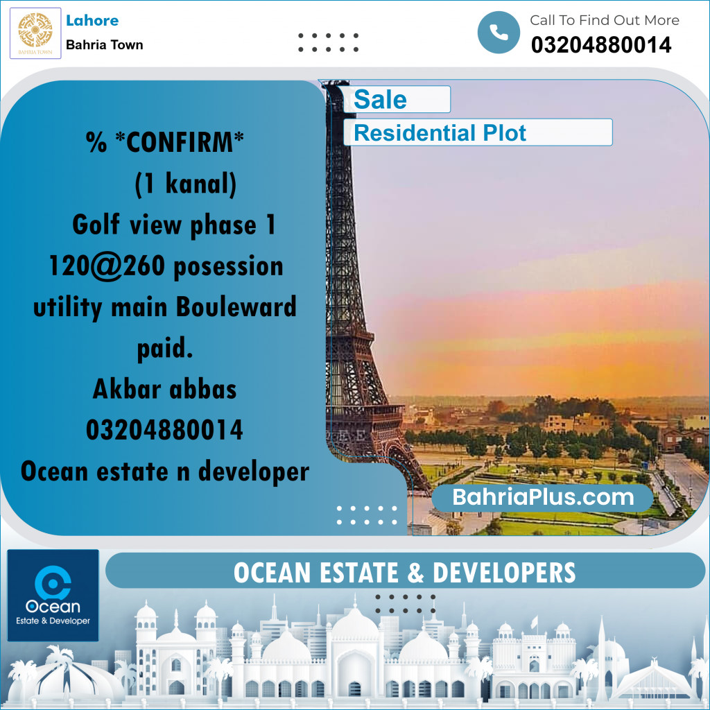 Residential Plot for Sale in Bahria Town, Lahore - (BP-221922)
