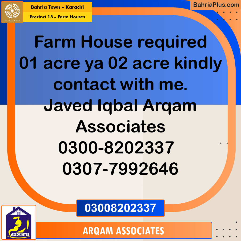 4000 Sq. Yards Residential Plot for Sale in Precinct 18 - Farm Houses - Bahria Town, Karachi - (BP-221946)
