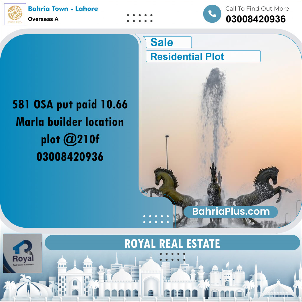 10.66 Marla Residential Plot for Sale in Overseas A -  Bahria Town, Lahore - (BP-221961)
