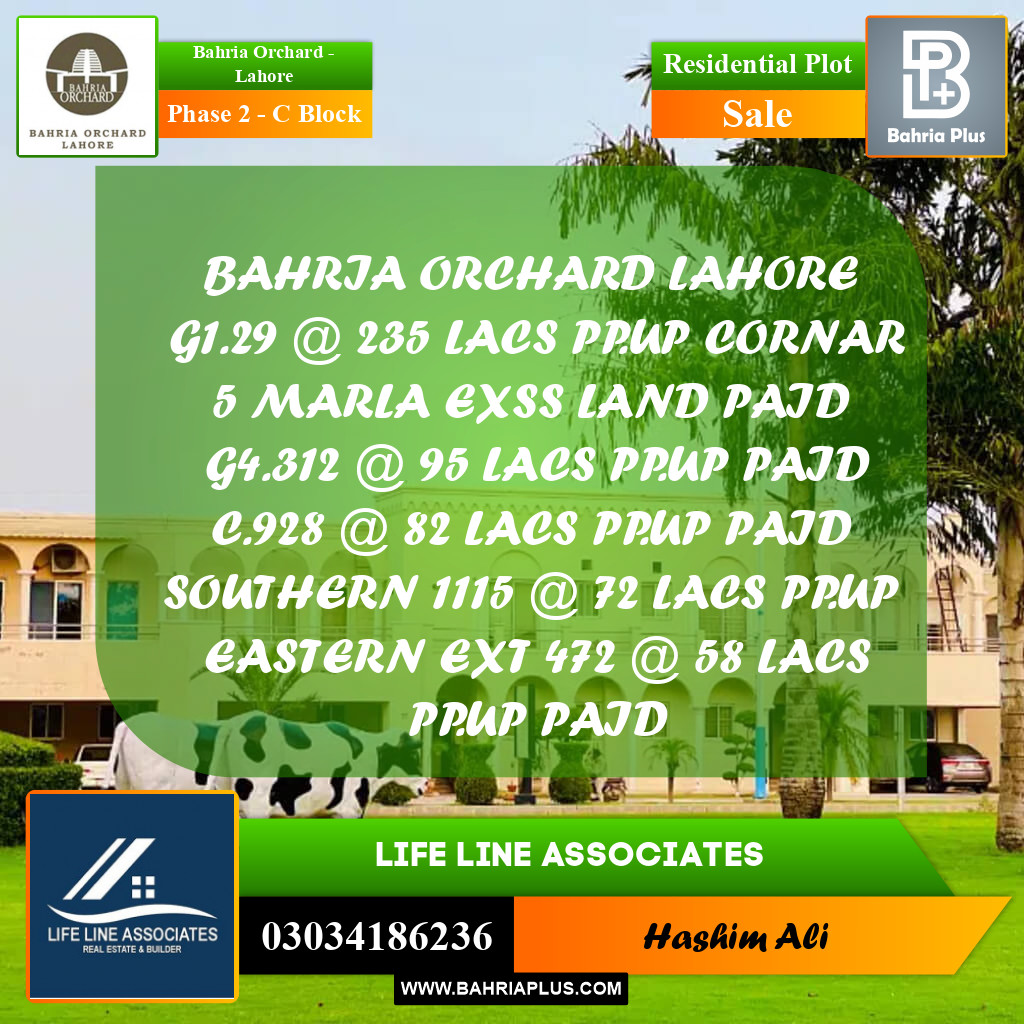 8 Marla Residential Plot for Sale in Phase 2 - C Block -  Bahria Orchard, Lahore - (BP-221972)