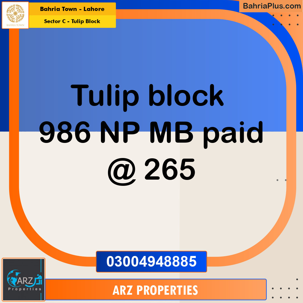 Residential Plot for Sale in Sector C - Tulip Block - Bahria Town, Lahore - (BP-221987)
