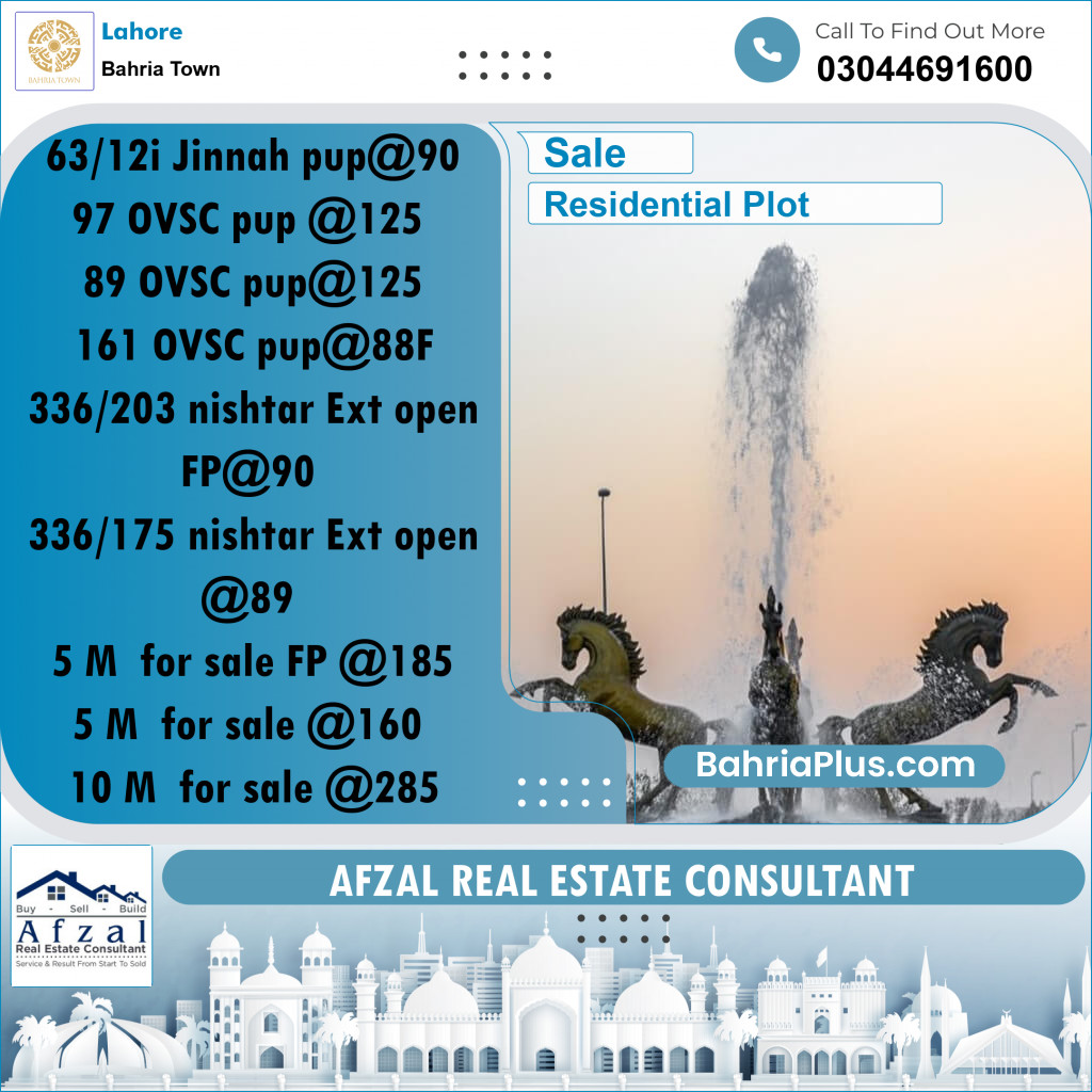 Residential Plot for Sale in Bahria Town, Lahore - (BP-222001)