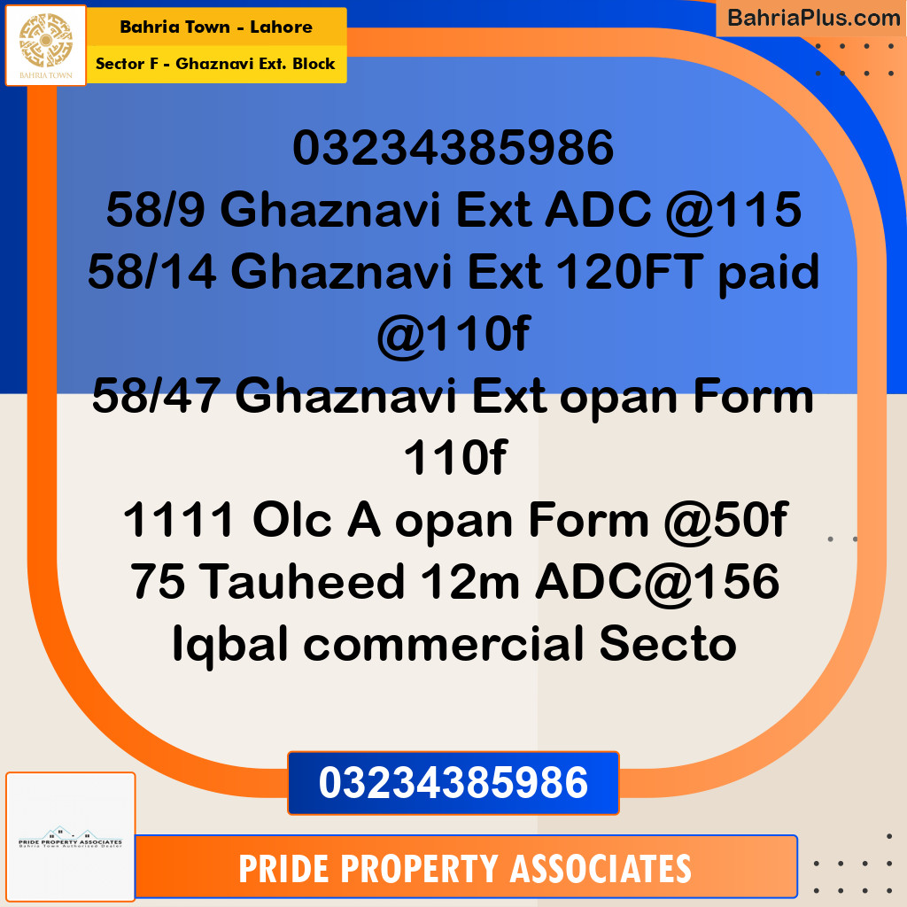 10 Marla Residential Plot for Sale in Sector F - Ghaznavi Ext. Block - Bahria Town, Lahore - (BP-222021)