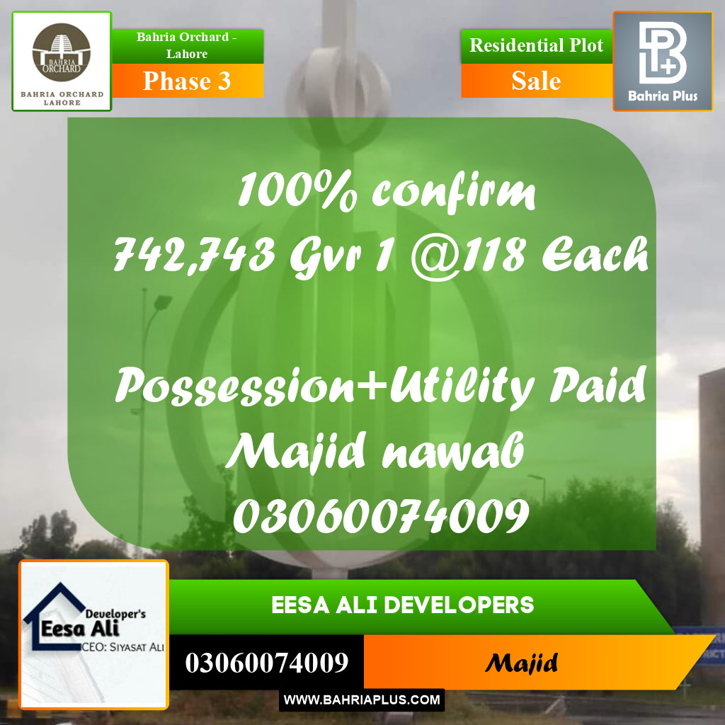 Residential Plot for Sale in Phase 3 -  Bahria Orchard, Lahore - (BP-222024)