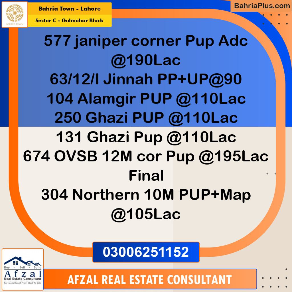 10 Marla Residential Plot for Sale in Sector C - Gulmohar Block -  Bahria Town, Lahore - (BP-222048)