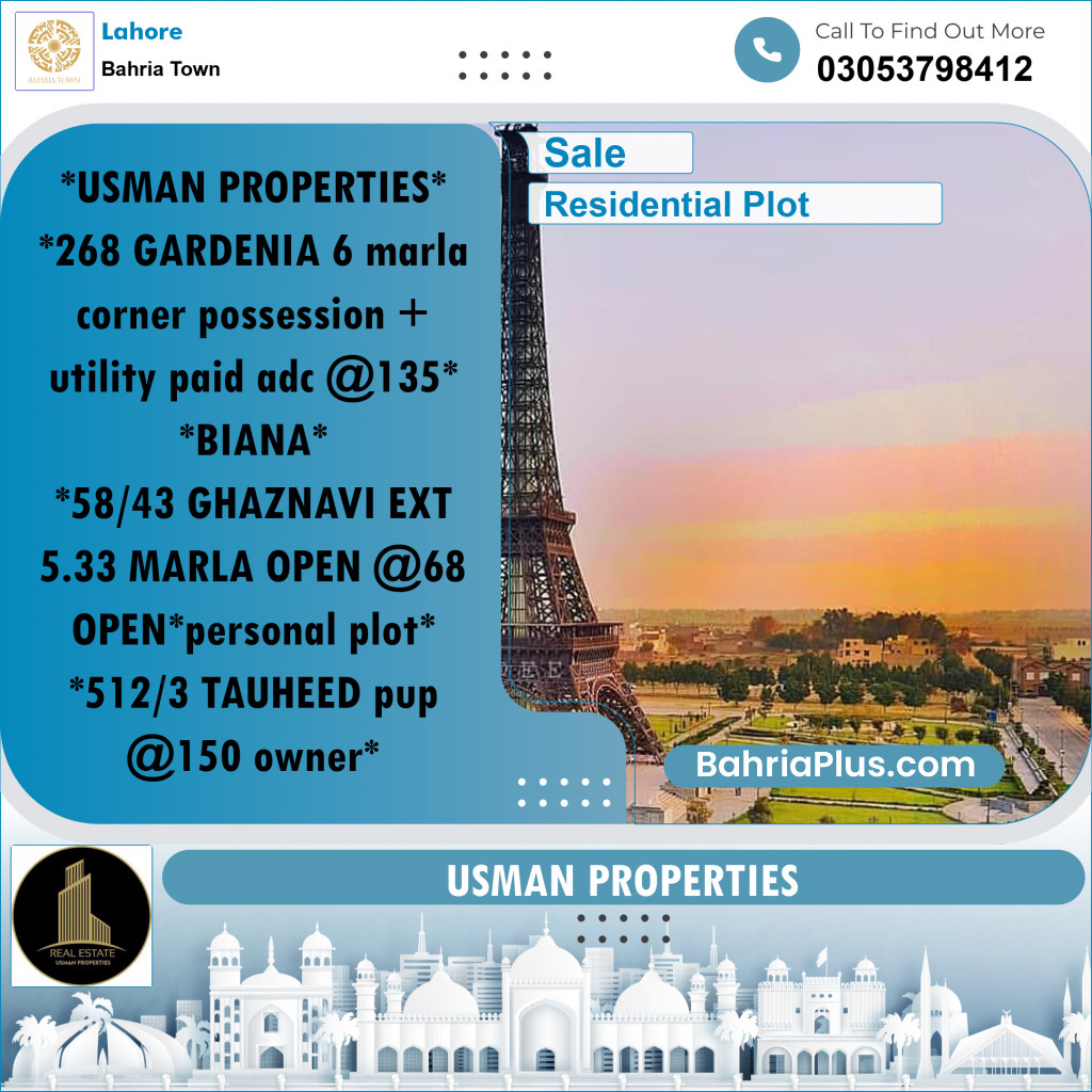 Residential Plot for Sale in Bahria Town, Lahore - (BP-222058)