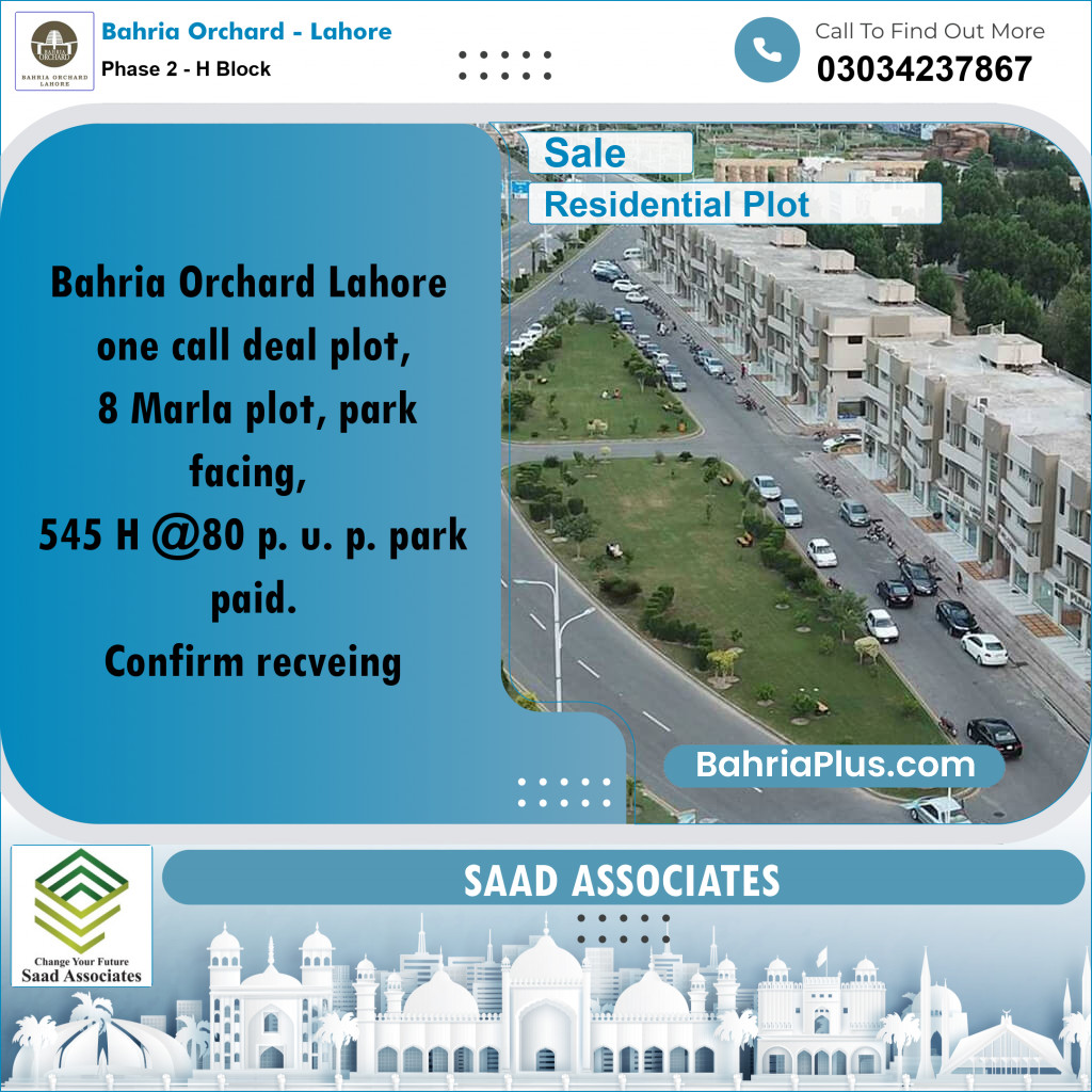 8 Marla Residential Plot for Sale in Phase 2 - H Block -  Bahria Orchard, Lahore - (BP-222061)