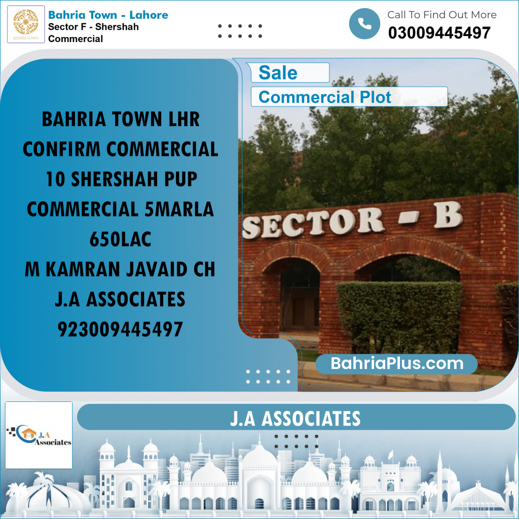 5 Marla Commercial Plot for Sale in Sector F - Shershah Commercial - Bahria Town, Lahore - (BP-222067)