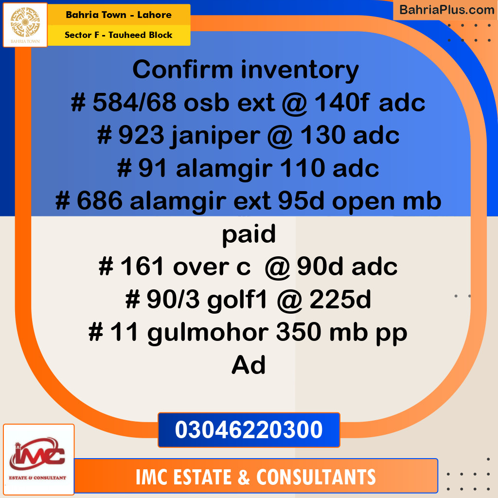 Residential Plot for Sale in Sector F - Tauheed Block -  Bahria Town, Lahore - (BP-222084)