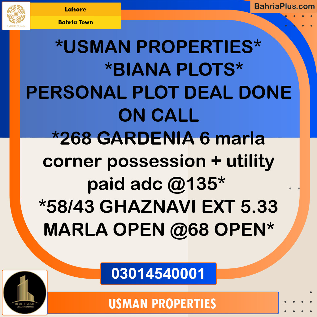 Residential Plot for Sale in Bahria Town, Lahore - (BP-222089)