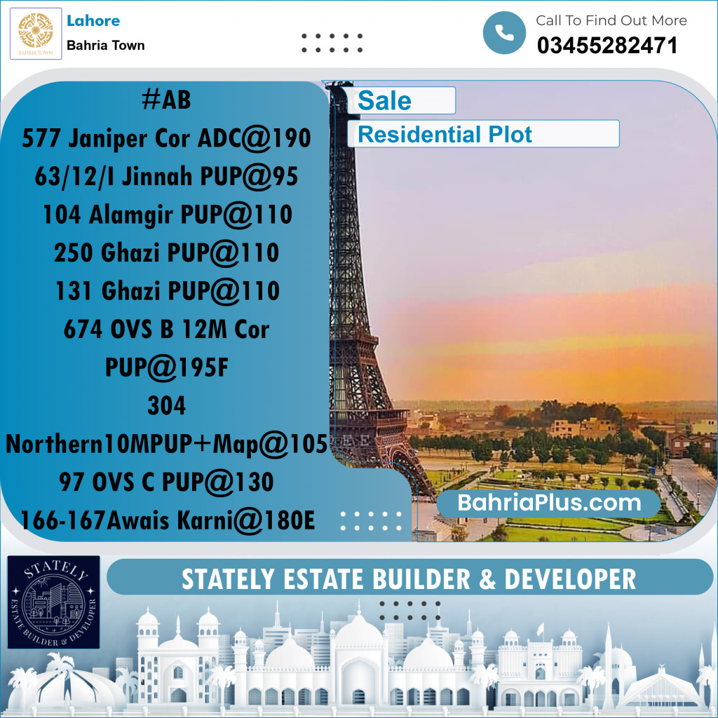 Residential Plot for Sale in Bahria Town, Lahore - (BP-222094)