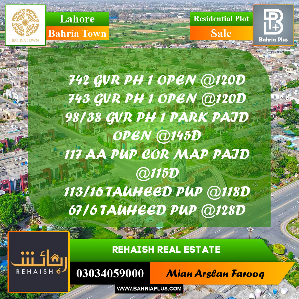 Residential Plot for Sale in Bahria Town, Lahore - (BP-222097)