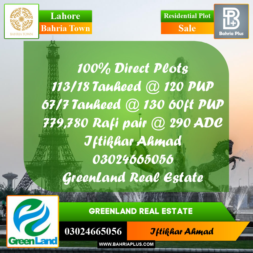 Residential Plot for Sale in Bahria Town, Lahore - (BP-222102)