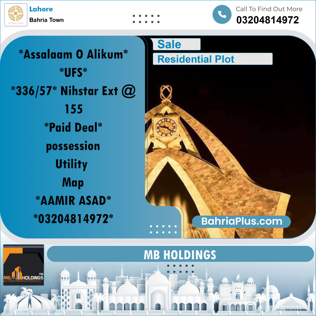 10 Marla Residential Plot for Sale in Bahria Town, Lahore - (BP-222195)