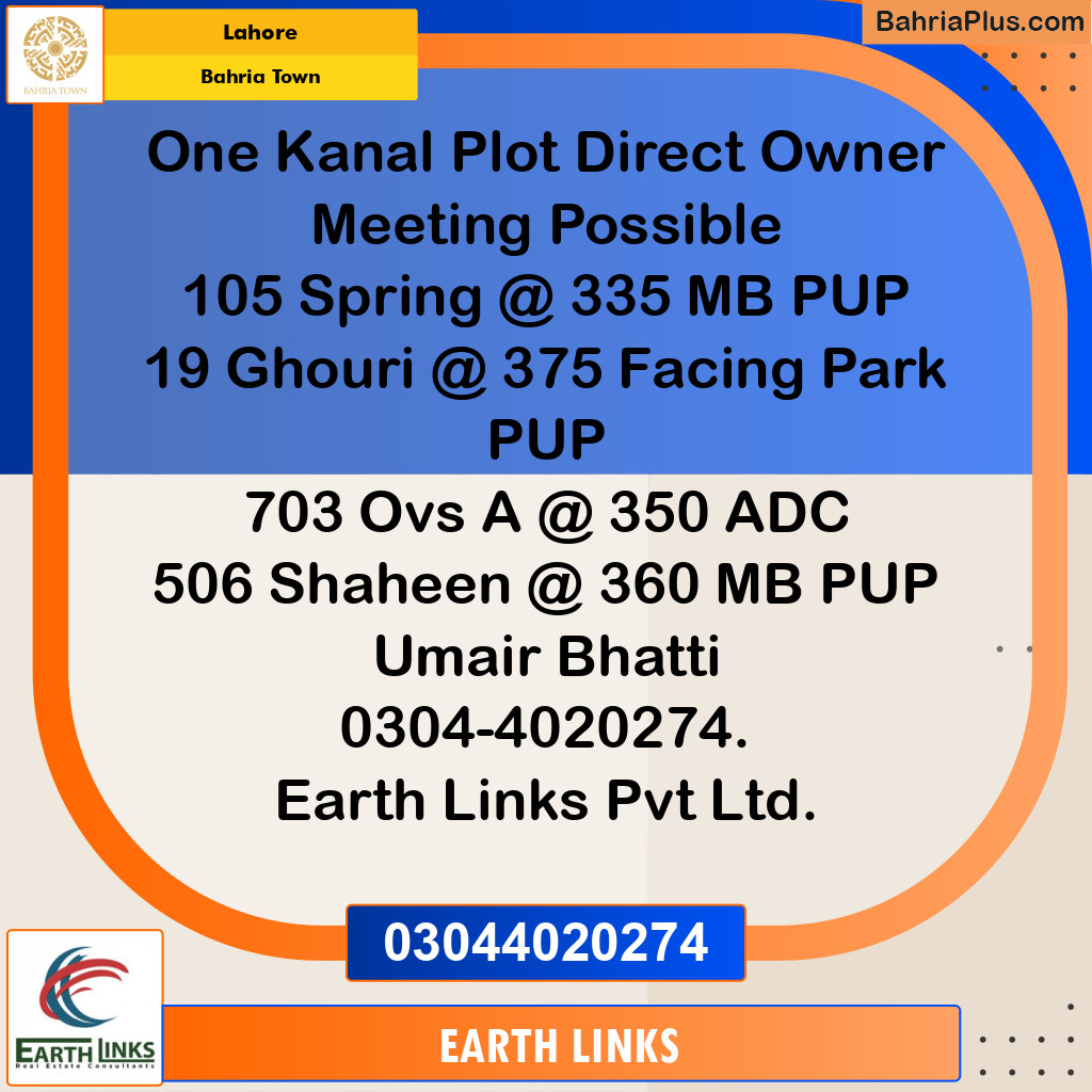 1 Kanal Residential Plot for Sale in Bahria Town, Lahore - (BP-222214)