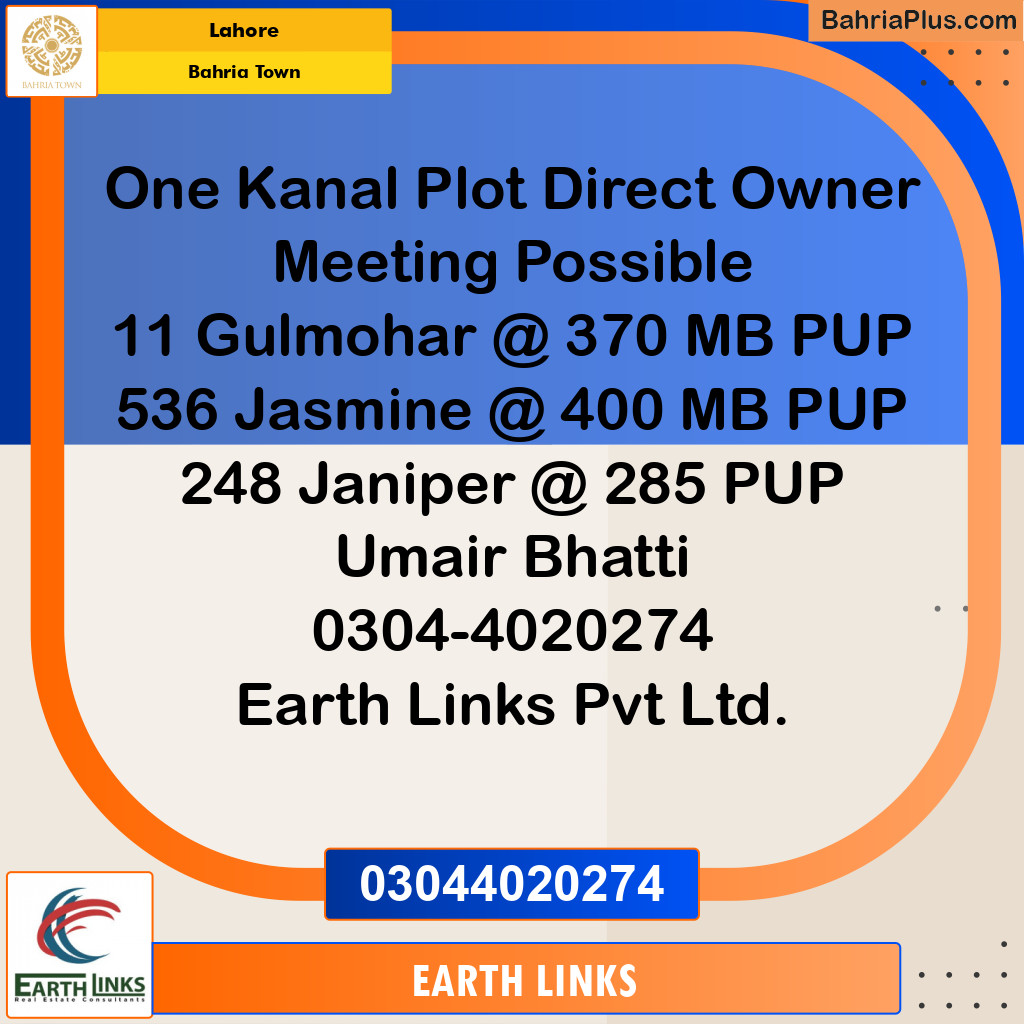 1 Kanal Residential Plot for Sale in Bahria Town, Lahore - (BP-222216)