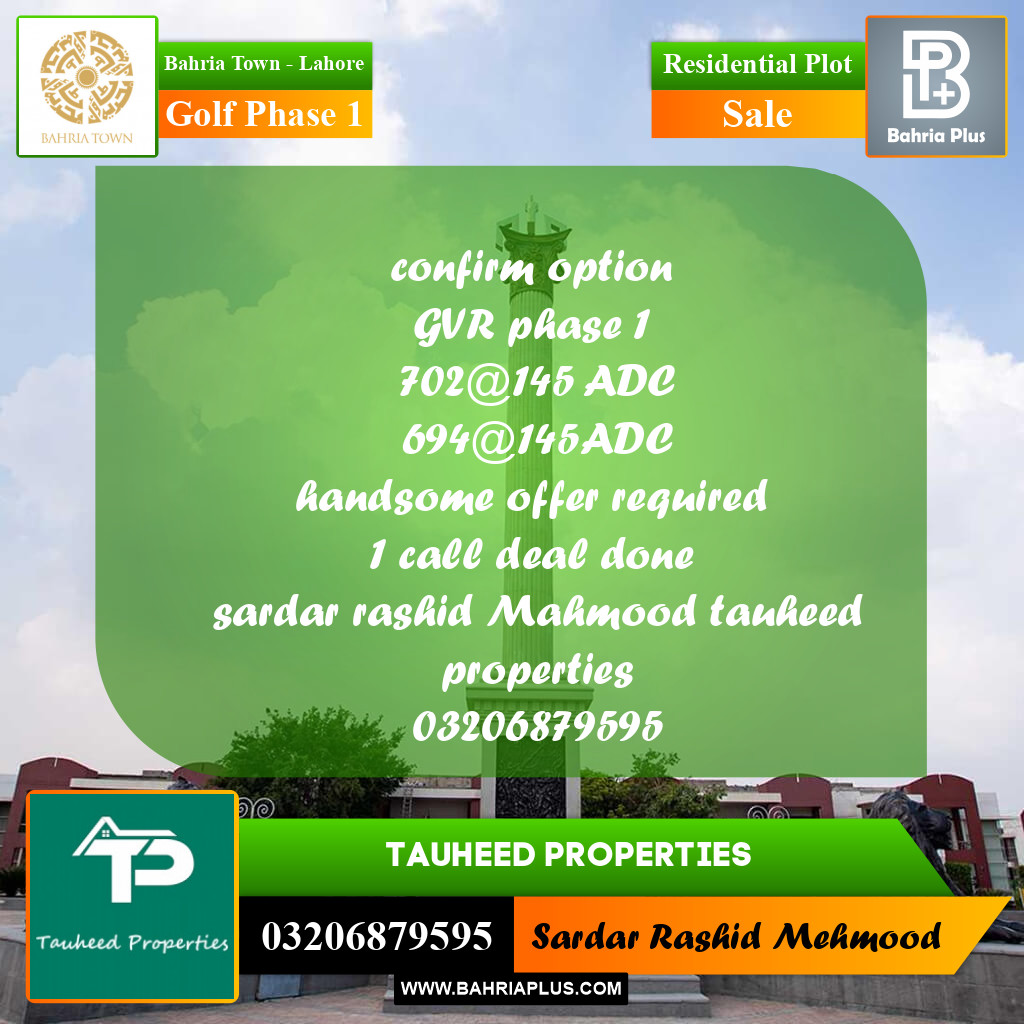 10 Marla Residential Plot for Sale in Golf Phase 1 -  Bahria Town, Lahore - (BP-222231)