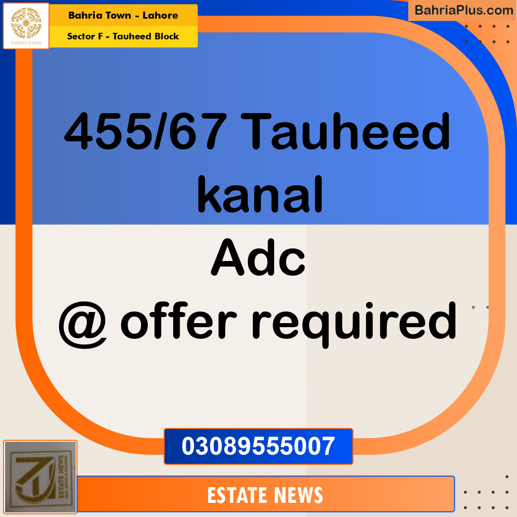 Residential Plot for Sale in Sector F - Tauheed Block -  Bahria Town, Lahore - (BP-222233)
