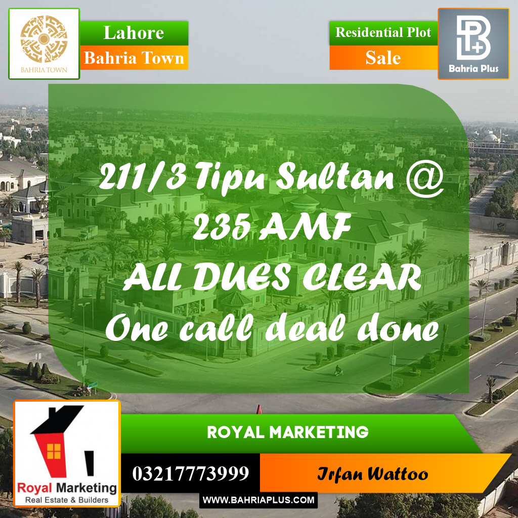 Residential Plot for Sale in Bahria Town, Lahore - (BP-222244)