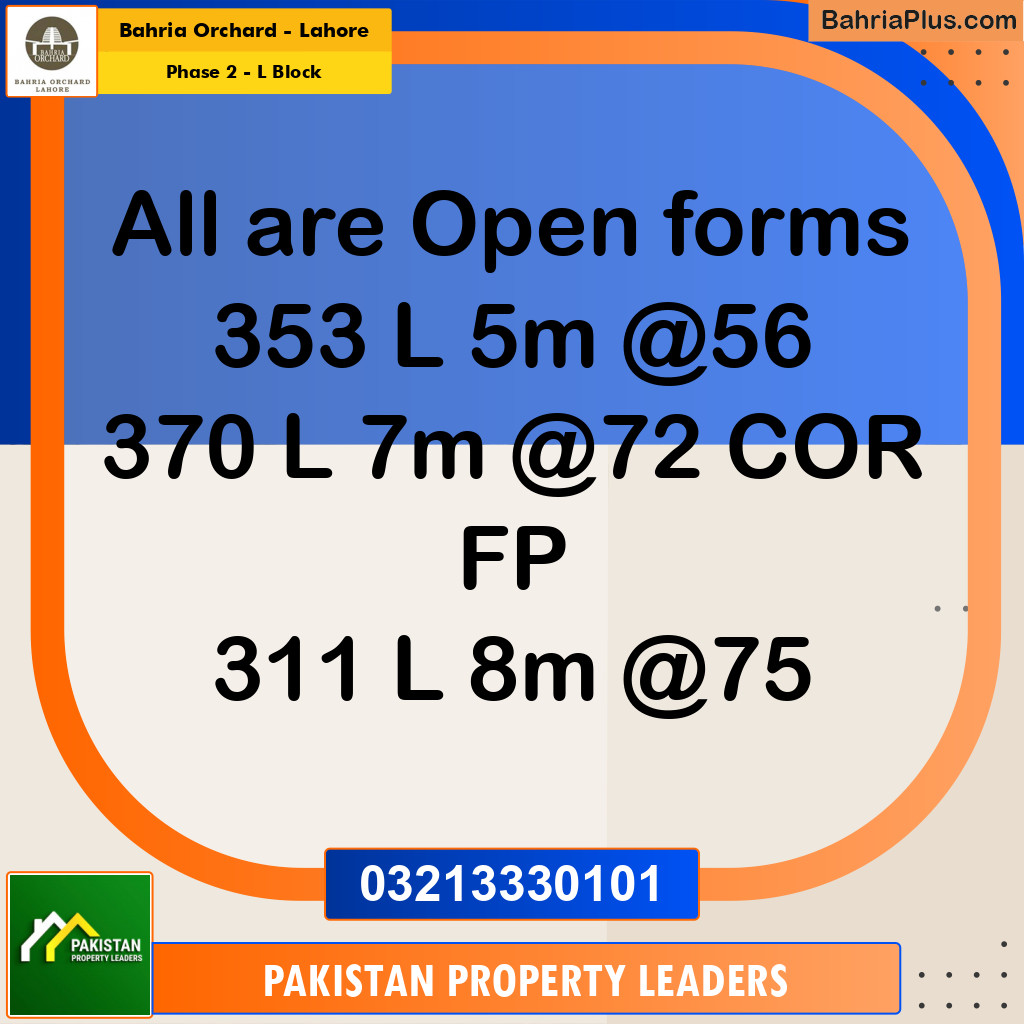 5 Marla Residential Plot for Sale in Phase 2 - L Block -  Bahria Orchard, Lahore - (BP-222248)