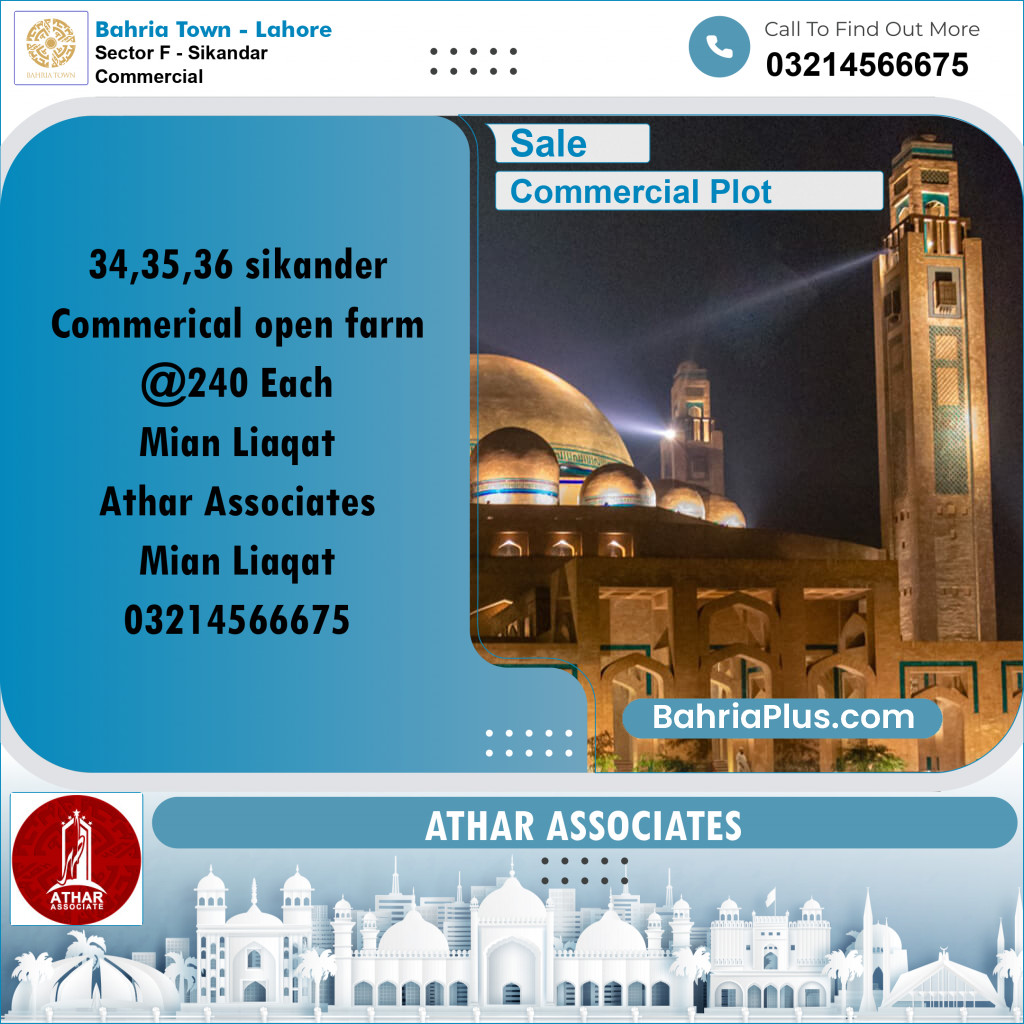5 Marla Commercial Plot for Sale in Sector F - Sikandar Commercial -  Bahria Town, Lahore - (BP-222271)