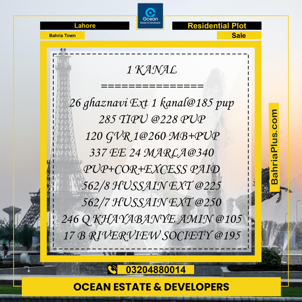 Residential Plot for Sale in Bahria Town, Lahore - (BP-222282)