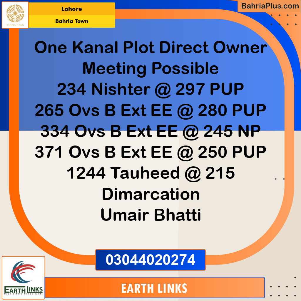 1 Kanal Residential Plot for Sale in Bahria Town, Lahore - (BP-222300)