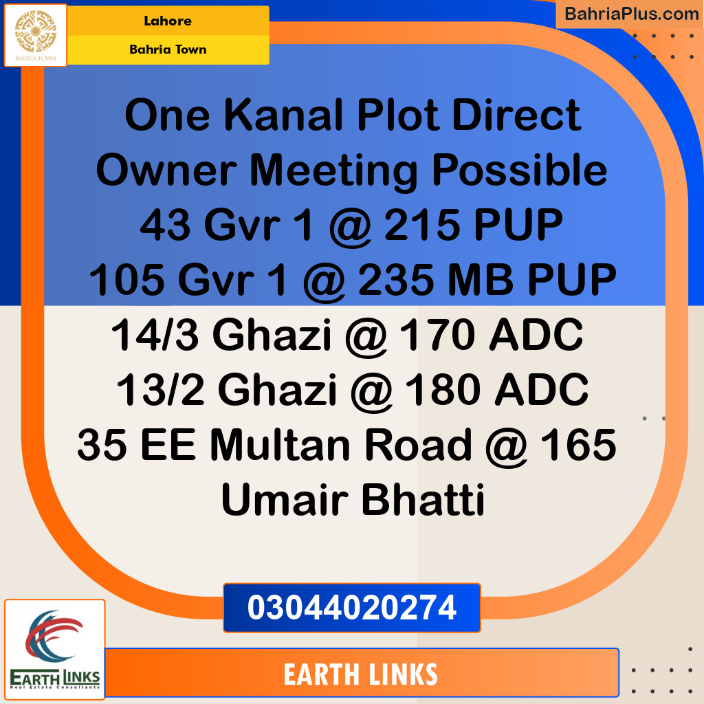 1 Kanal Residential Plot for Sale in Bahria Town, Lahore - (BP-222301)