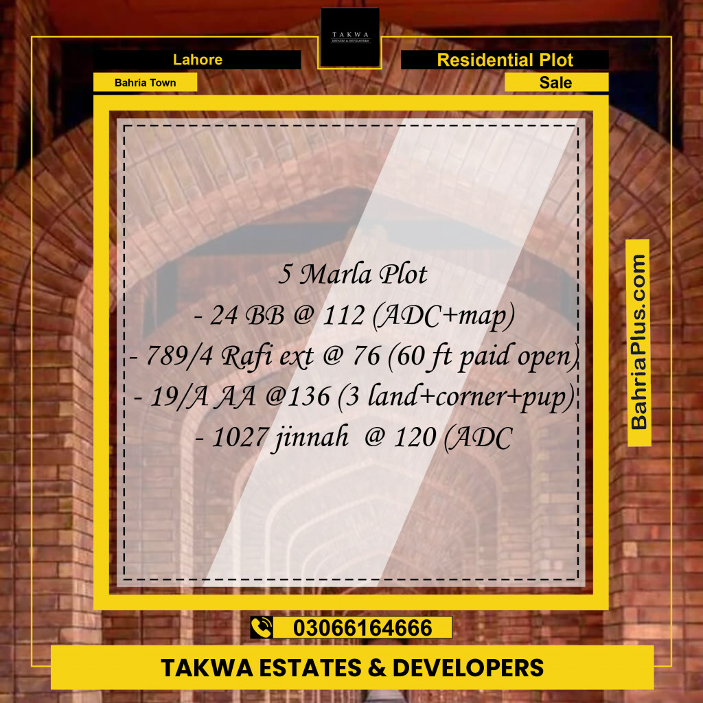 Residential Plot for Sale in Bahria Town, Lahore - (BP-222304)