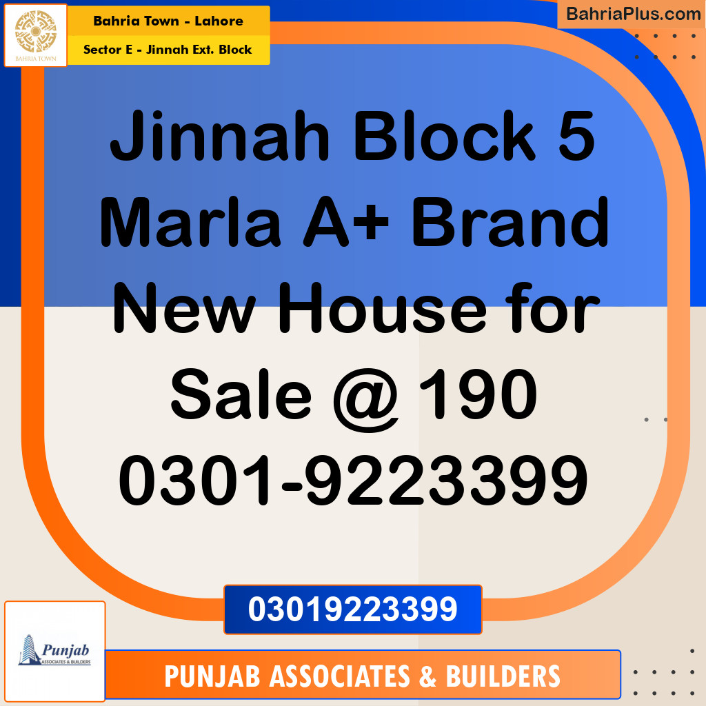 5 Marla Residential House for Sale in Sector E - Jinnah Ext. Block - Bahria Town, Lahore - (BP-222335)