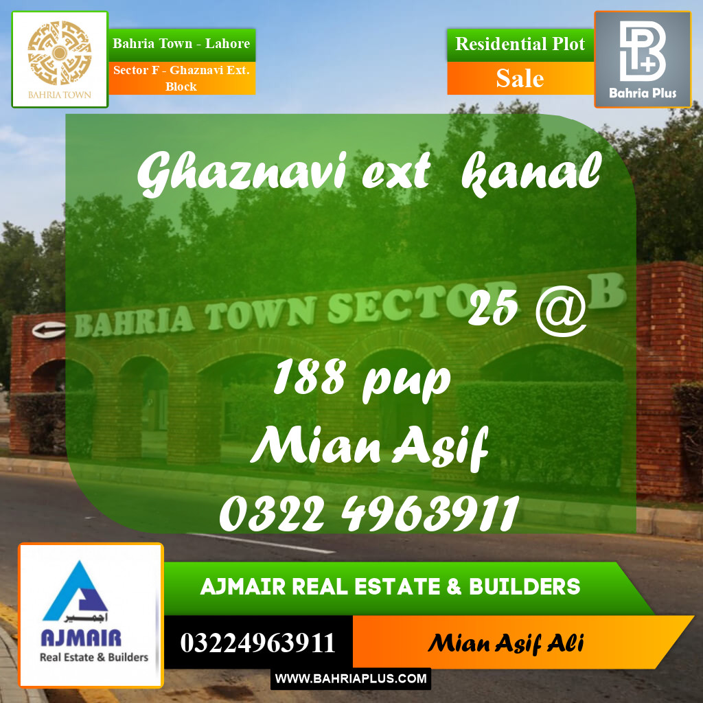Residential Plot for Sale in Sector F - Ghaznavi Ext. Block - Bahria Town, Lahore - (BP-222344)