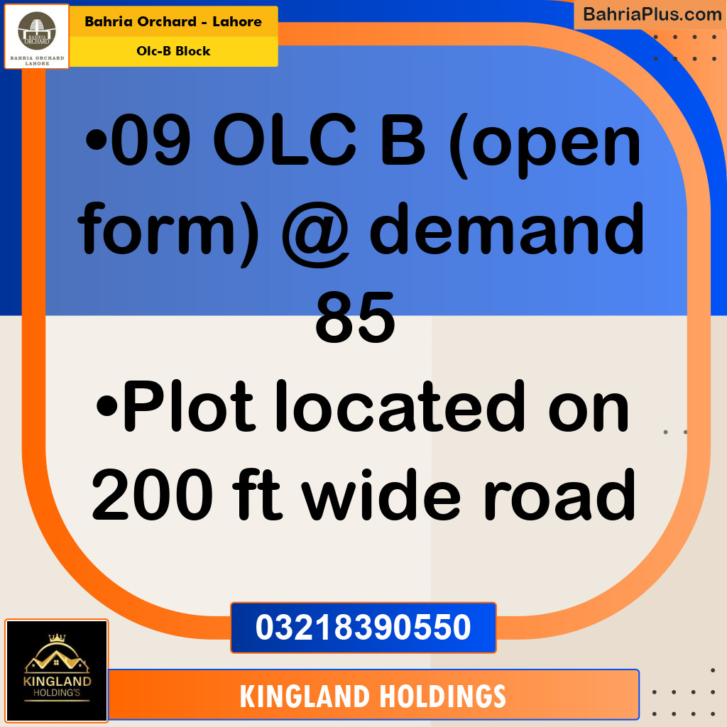 8 Marla Residential Plot for Sale in OLC-B Block - Bahria Orchard, Lahore - (BP-222367)