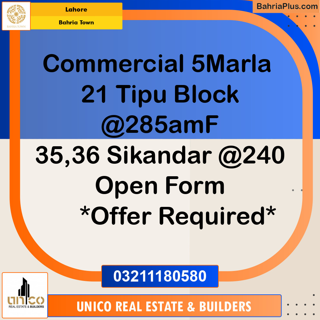 Commercial Plot for Sale in Bahria Town, Lahore - (BP-222370)