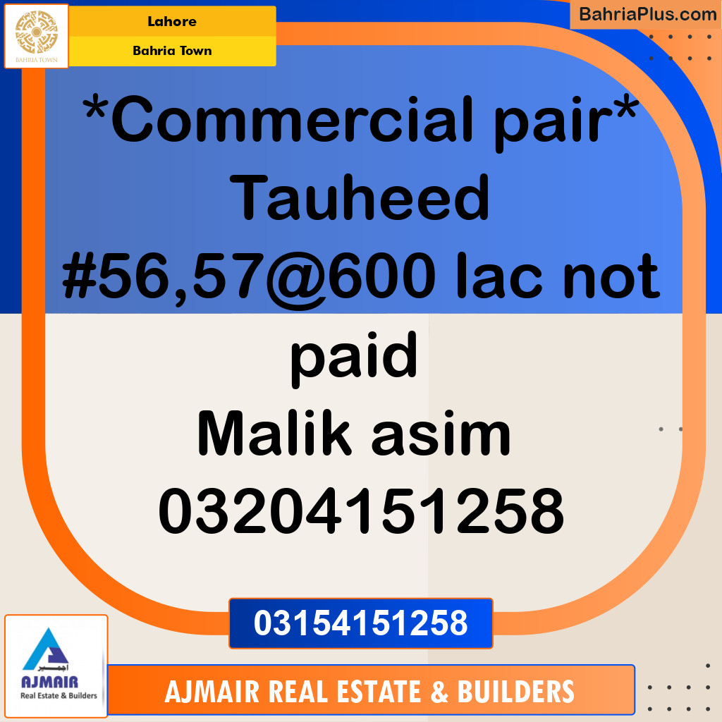 Commercial Plot for Sale in Bahria Town, Lahore - (BP-222452)