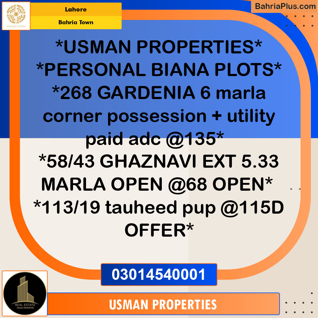 Residential Plot for Sale in Bahria Town, Lahore - (BP-222479)