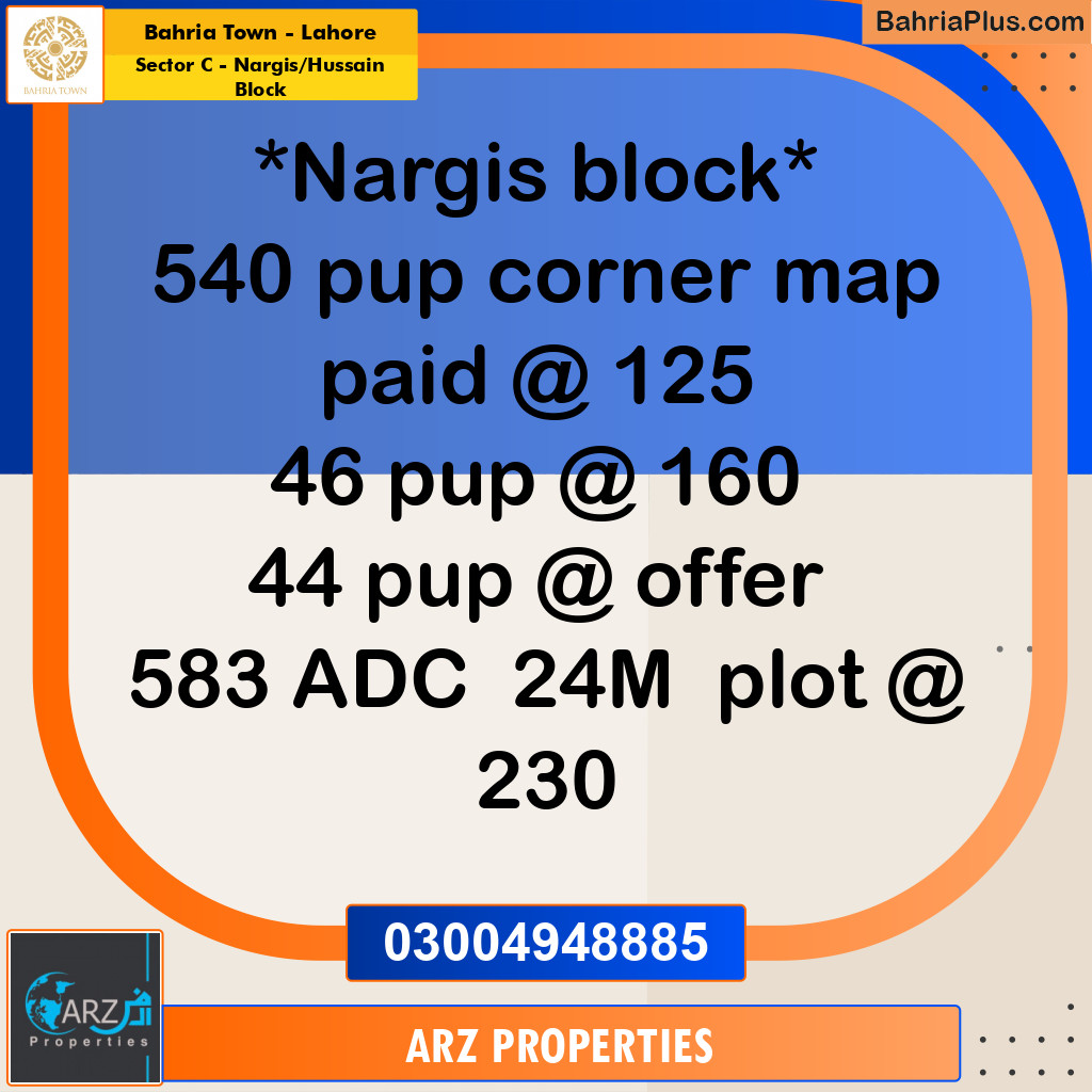 Residential Plot for Sale in Sector C - Nargis/Hussain Block - Bahria Town, Lahore - (BP-222489)