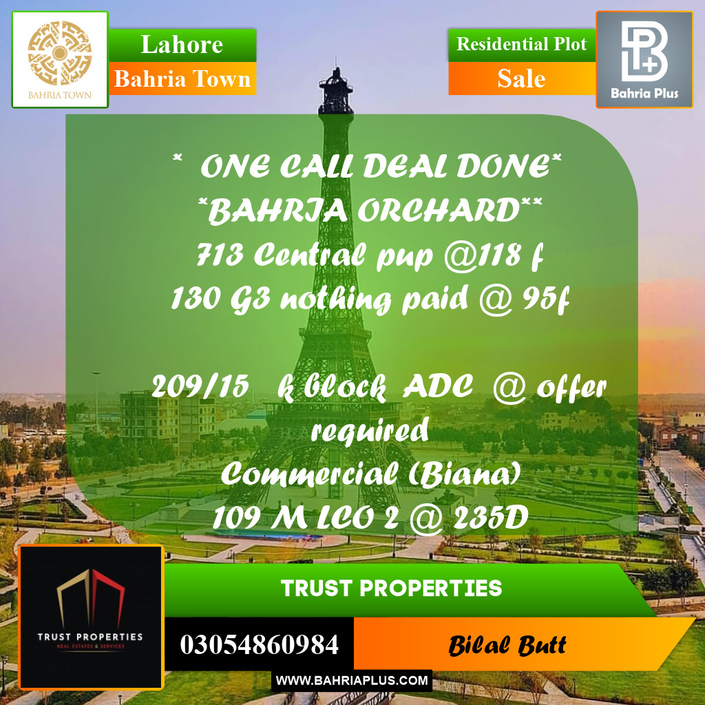 Residential Plot for Sale in Bahria Town, Lahore - (BP-222504)