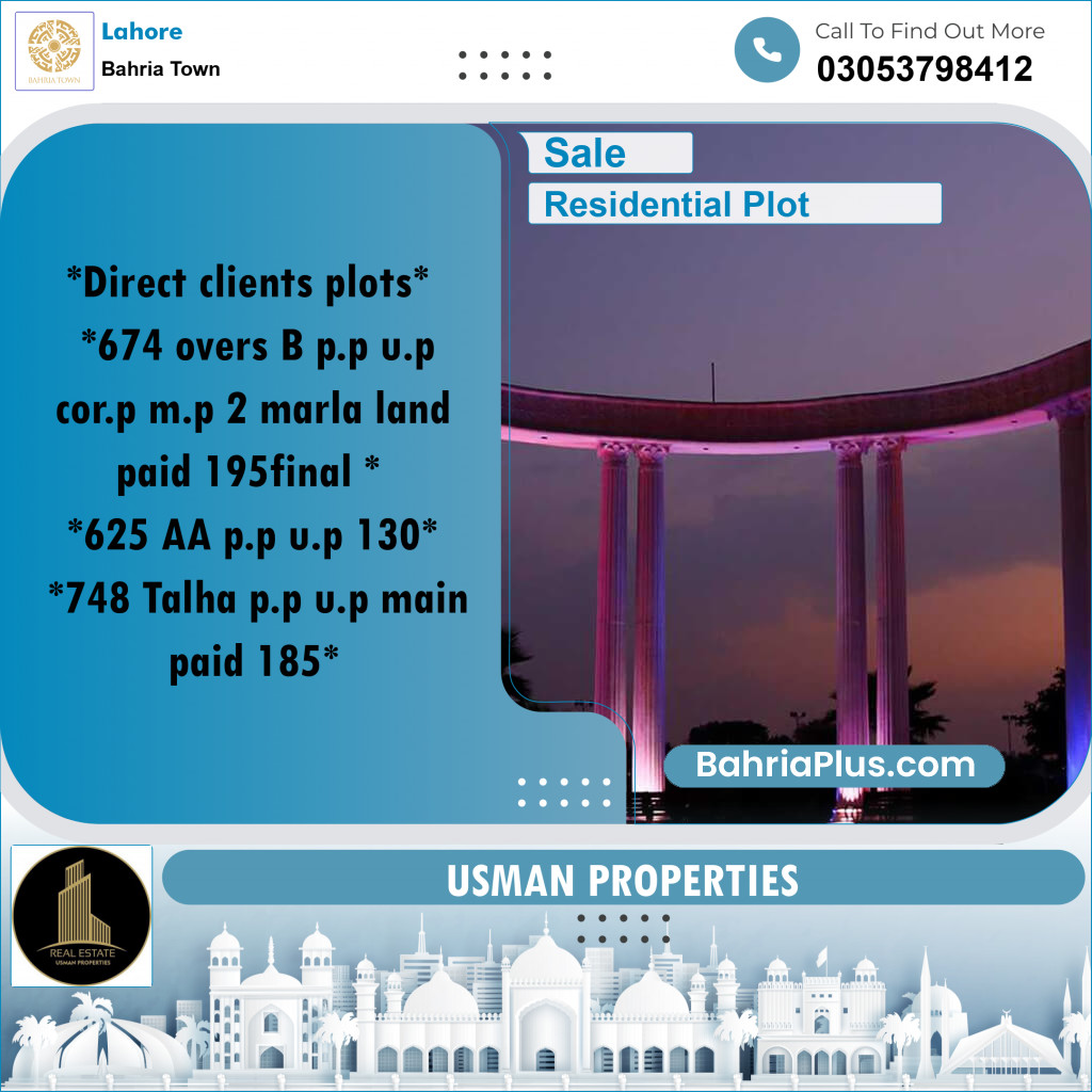 Residential Plot for Sale in Bahria Town, Lahore - (BP-222510)