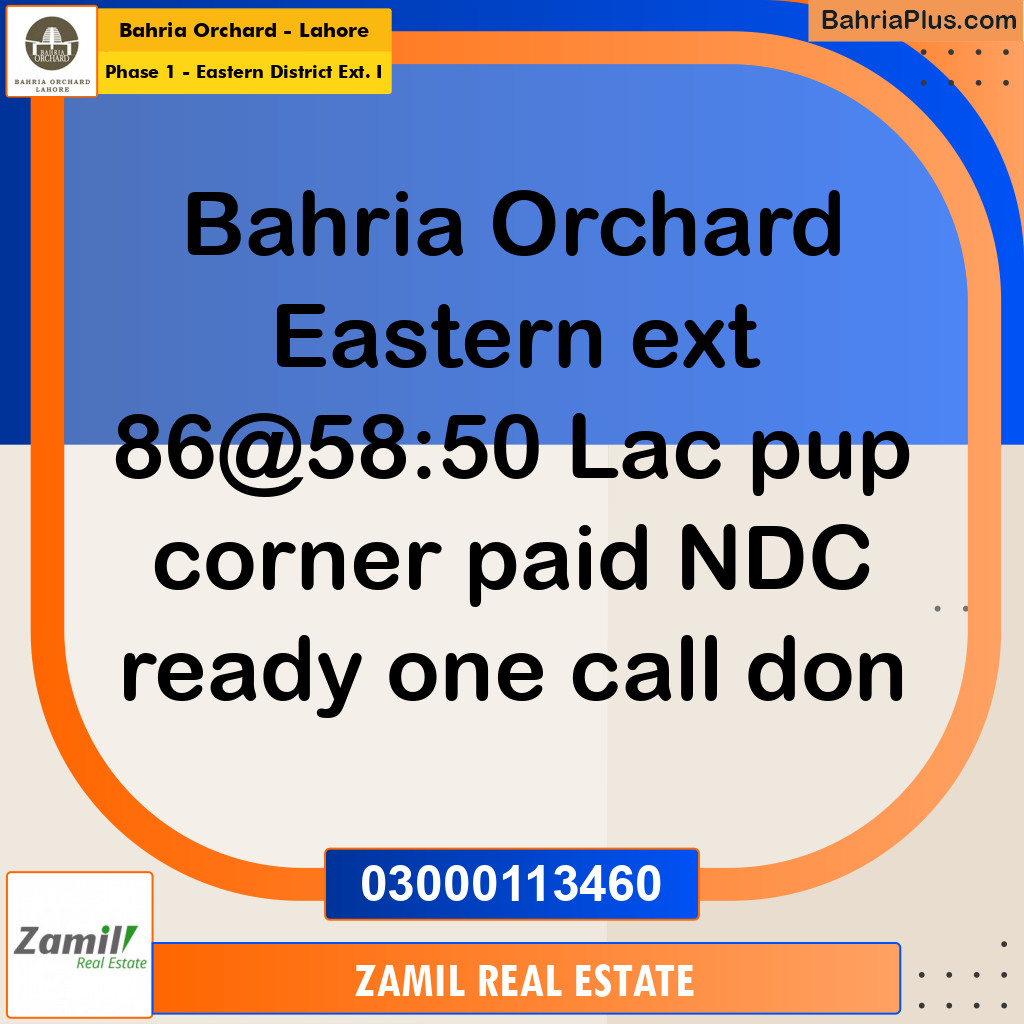 5 Marla Residential Plot for Sale in Phase 1 - Eastern District Ext. I - Bahria Orchard, Lahore - (BP-222535)