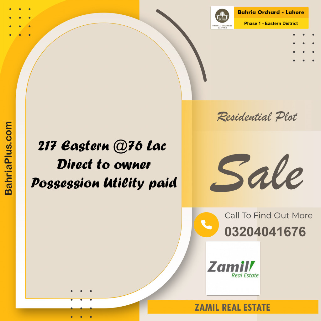 5 Marla Residential Plot for Sale in Phase 1 - Eastern District -  Bahria Orchard, Lahore - (BP-222558)