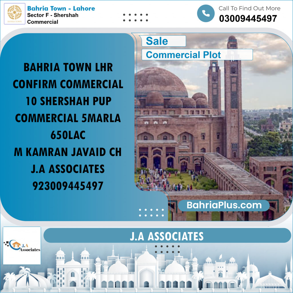 5 Marla Commercial Plot for Sale in Sector F - Shershah Commercial - Bahria Town, Lahore - (BP-222576)