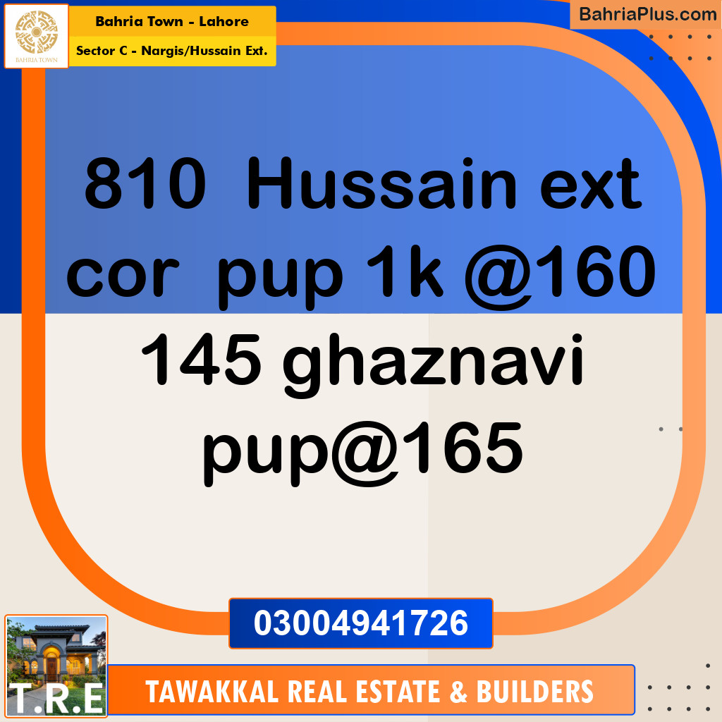 1 Kanal Residential Plot for Sale in Sector C - Nargis/Hussain Ext. -  Bahria Town, Lahore - (BP-222595)