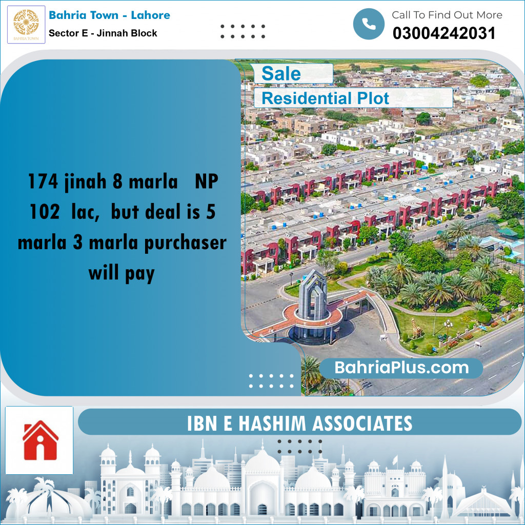 5 Marla Residential Plot for Sale in Sector E - Jinnah Block - Bahria Town, Lahore - (BP-222597)