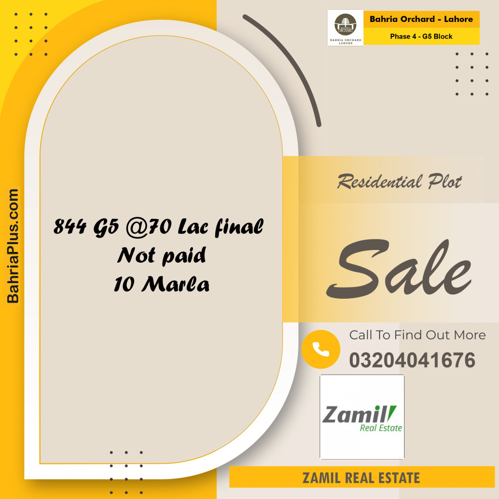 10 Marla Residential Plot for Sale in Phase 4 - G5 Block -  Bahria Orchard, Lahore - (BP-222642)