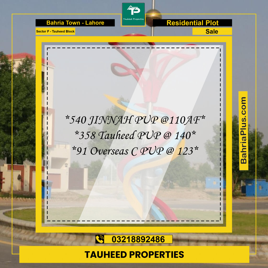 10 Marla Residential Plot for Sale in Sector F - Tauheed Block -  Bahria Town, Lahore - (BP-222655)
