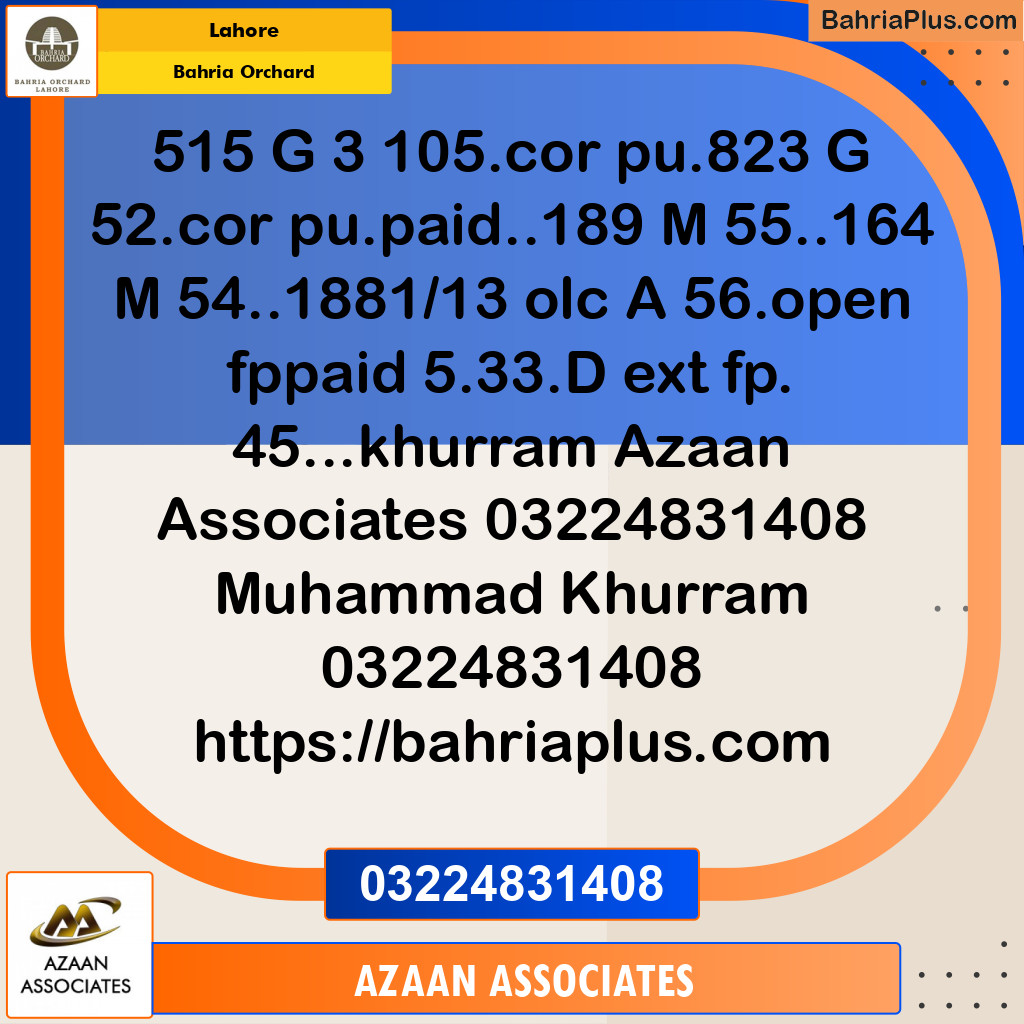 Residential Plot for Sale in Bahria Orchard, Lahore - (BP-222717)