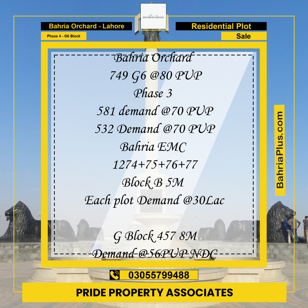 10 Marla Residential Plot for Sale in Phase 4 - G6 Block -  Bahria Orchard, Lahore - (BP-222720)